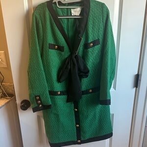Green and Black tweed dress with Gold Buttons
